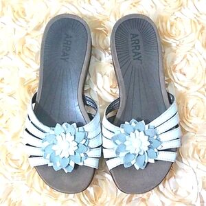 Array White Slip-on Sandals Flower Leather 8 M